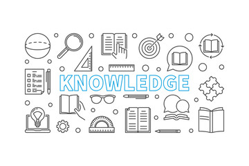 Knowledge vector horizontal banner in outline style