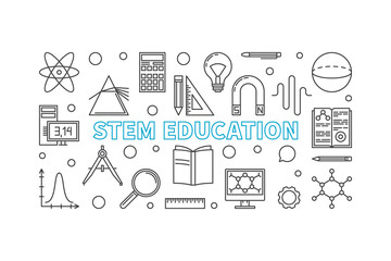 Fototapeta na wymiar STEM Education vector horizontal banner in line style