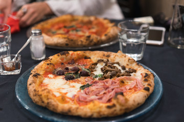 small meat pizza, close view