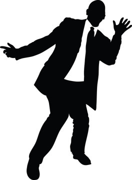 recommend clip art: Silhouette of a businessman in a suit doing funky dance moves.