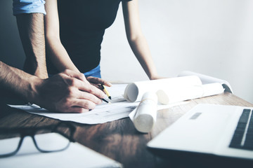 woman and man working in office