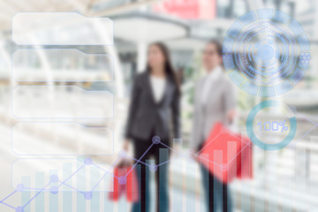 Blurred photo, Blurry image, businesswomen with shopping, background