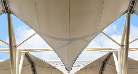 fabric tensile roof and steel structure - background - obrazy, fototapety, plakaty