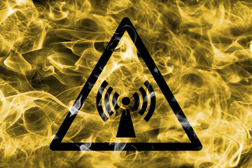 Non ionizing electromagnetic radiation hazard warning smoke sign. Triangular warning hazard sign,...