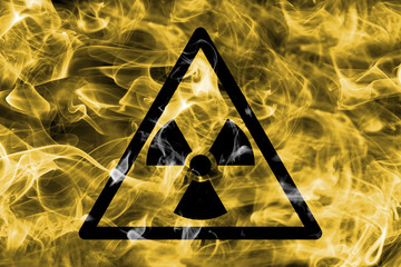Radioactive substances or ionising radiation hazard warning smoke sign. Triangular warning hazard...