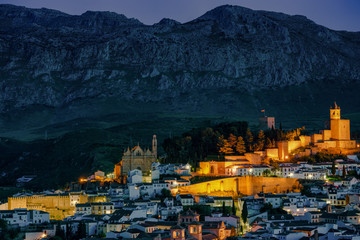 Spain, Andalucia. Views over Antequera at night begins to fall