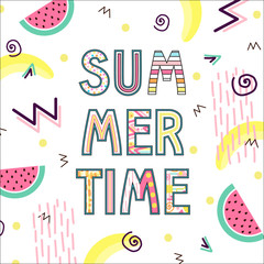Summer Time Typographical Background With Tropical With Tropical fruits