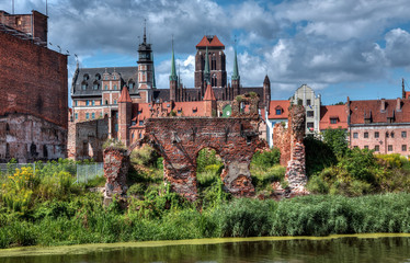 Fototapeta na wymiar City view of Gdansk, Poland, St. Mary's Church..