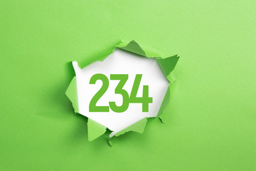 gruene Nummer 234 auf gruenem Papier