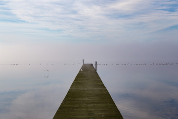 Obraz premium Dock on the Water with Fog