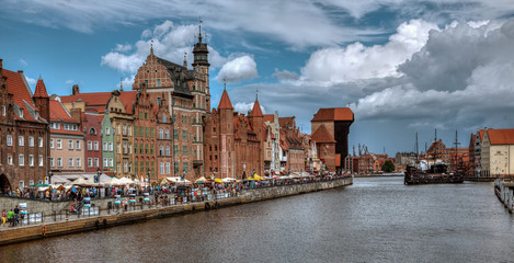 City view of Gdansk, Poland, Motława River.
