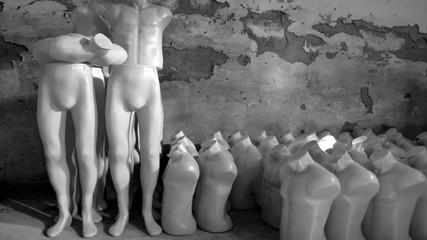 background with mannequins in old storehouse / photography with scene mannequins in old storehouse