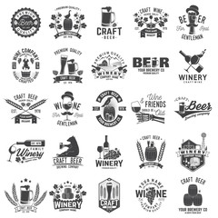 Set of Craft Beer and Winery company badge, sign or label. Vector illustration