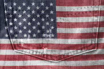 USA flag On Jeans Denim Texture. Closeup of United States of America Flag