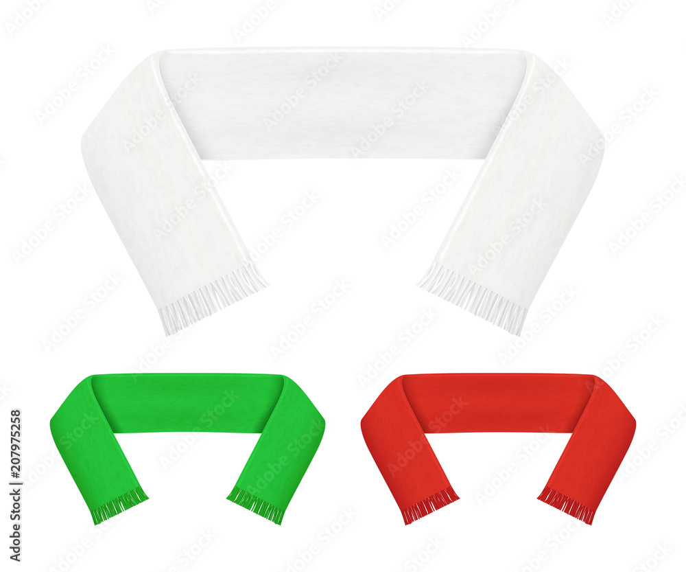 Sticker Realistic Detailed 3d Football Fans Scarf Set. Vector