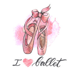 Illustration, hand drawn  pair of well-worn ballet pointes shoes © Olaola