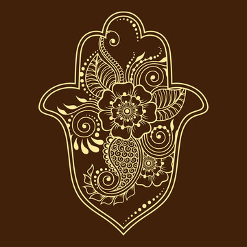 Hamsa hand drawn symbol from flower. Decorative pattern in oriental style for interior decoration and henna drawings. The ancient sign of "Hand of Fatima".