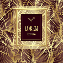 Template for package or flyer from Luxury background made by foil leaves in gold brown for cosmetic or perfume or for package of tea or for alcohol label or for advertising jewelry or for brand book