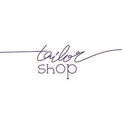 Tailor logo template. One line lettering concept illustration.