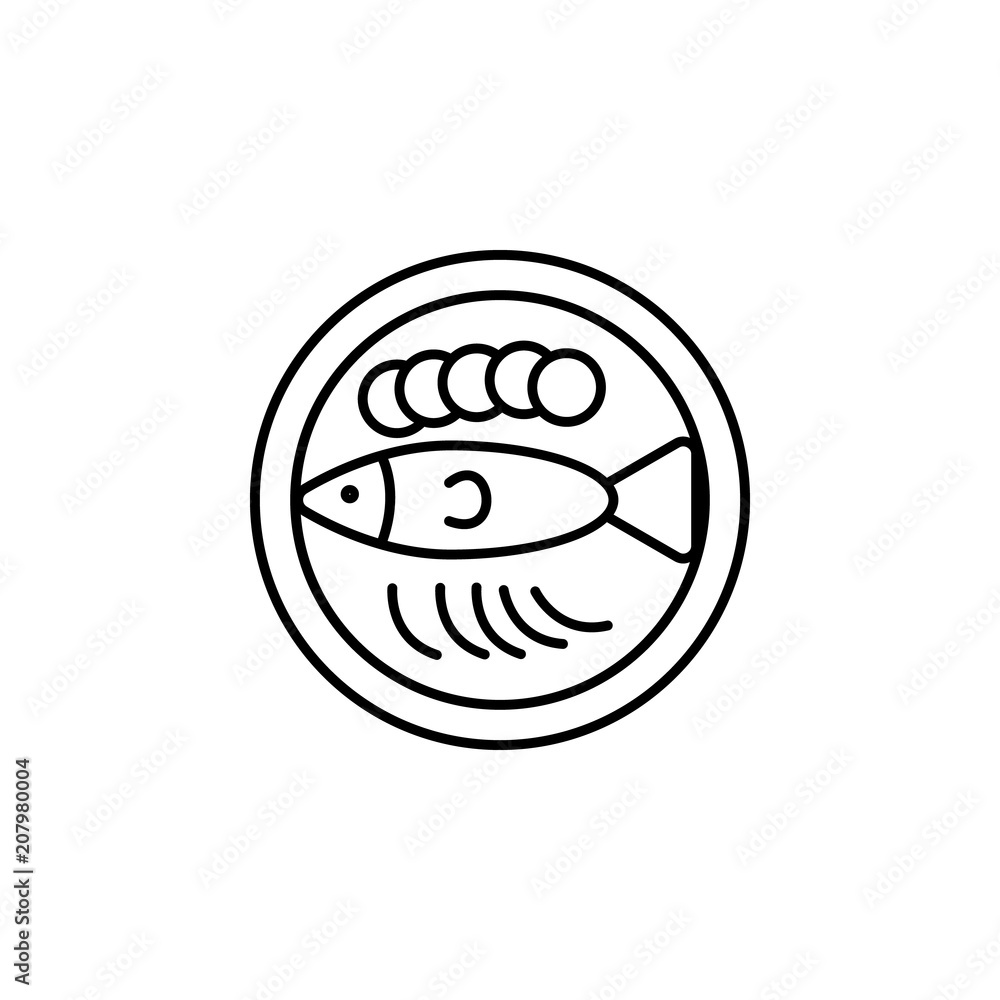 Poster fish in a plate outline icon. element of kitchen tools icon for mobile concept and web apps. thin li
