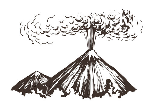 Volcano drawing Easy Colored Labels and Shield
