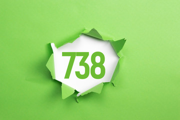 gruene Nummer 738 auf gruenem Papier