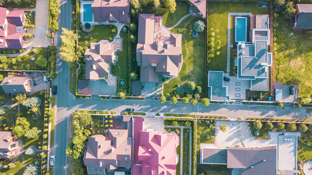 Stock aerial image of a residential neighborhood