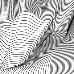 Wavy background of lines. Monochrome dynamic surface with effect of optical illusion. Vector.