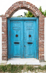 Fototapeta premium vintage door, brick wall, house, home