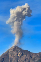 Guatemala. Antigua. Smoky, active Fuego volcano (Volcan Fuego)