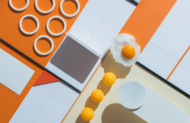 Abstract geometrical compostion/background with fried egg.
