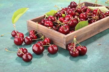 Cherry. Red fresh bunch of cherries on the table