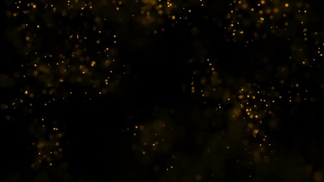 Gold Particles. Natural Floating Organic Particles On beatiful relaxing Background. Glittering Particles With Bokeh. Slow motion.