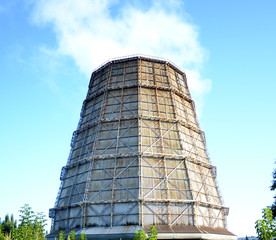 whole entire pipe for cooling water power plants on a clear blue sky