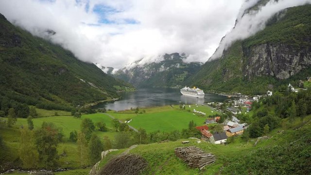Timelapse of Norway Fjords of the Geiranger during a Cruise