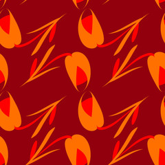 Vector mourning flowers and brick tulips on claret background.