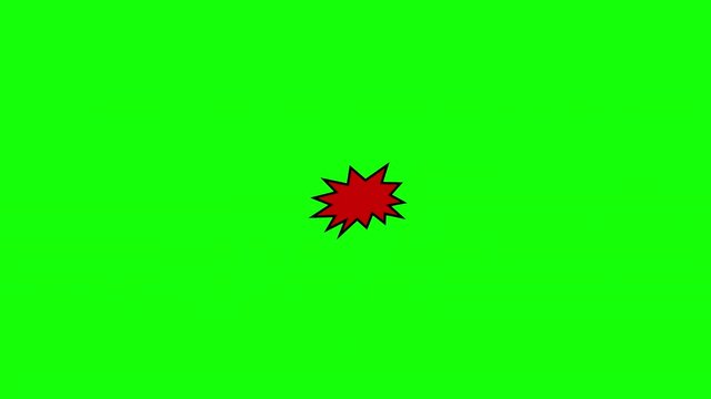 A comic strip speech cartoon animation with an explosion shape. Words: Aargh, Boing, Boink. White text, red and yellow spikes, green background.
