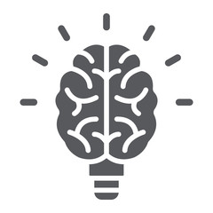 Light bulb brain glyph icon, school and education, knowledge sign vector graphics, a solid pattern on a white background, eps 10.