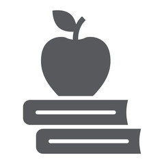 Apple on the books glyph icon, school and education, library sign vector graphics, a solid pattern on a white background, eps 10.