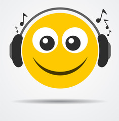Isolated Emoticon with headphones in a flat design