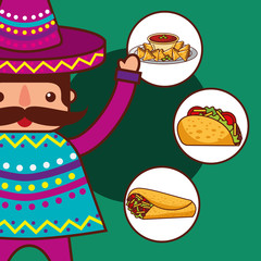 character with mustache in hat mexican food vector illustration