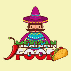 character man in traditional clothes mexican food vector illustration