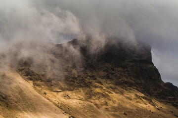The beautiful, natural landscape in misty weather at Iceland countryside.