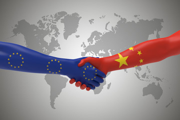 European and Chinese Handshake Bilateral talks 3D render  © ThorstenSchmitt