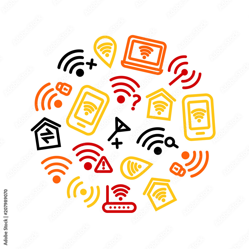 Sticker Wifi Wreless Round Design Template. Vector