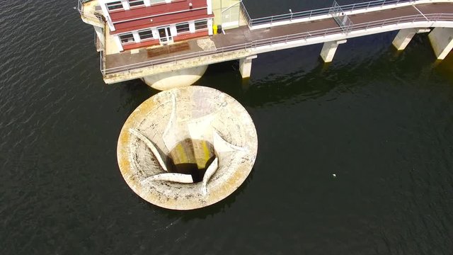 The Hracholusky dam with water power plant. The water reservoir on the river Mze. Source of renewable energy and popular recreational area in Western Bohemia. Czech Republic, Europe.