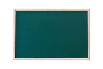 Empty green chalkboard with wooden frame isolated on white background. copy space for your text
