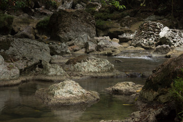 Fototapeta na wymiar camino de rocas grandes en un rio
