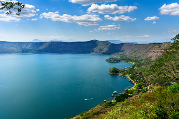 A panoramic view of the Coatepeque Lake in El Salvador, Central America