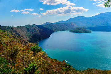 A panoramic view of the Coatepeque Lake in El Salvador, Central America - obrazy, fototapety, plakaty